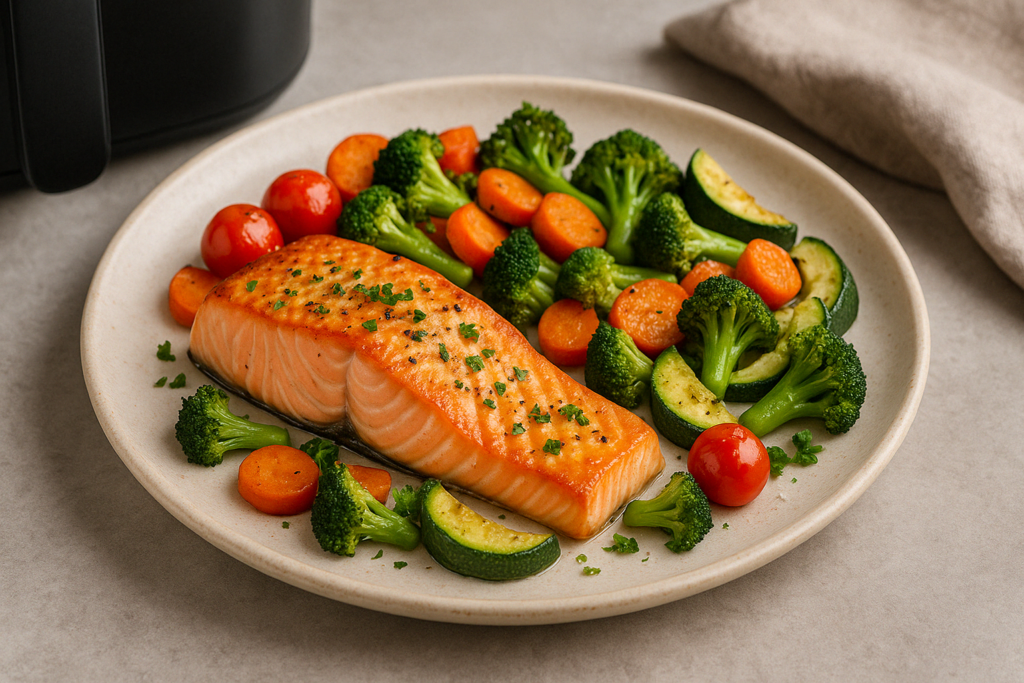 Pavé de saumon et légumes de saison à l’airfryer